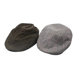 Agatha Flat Cap Men's Size L Brown Gray Plaid Newsboy Driving Hat Lot of 2